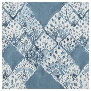 PEACOCK PATCHWORK Navy Boho Chic Waterverf Stof