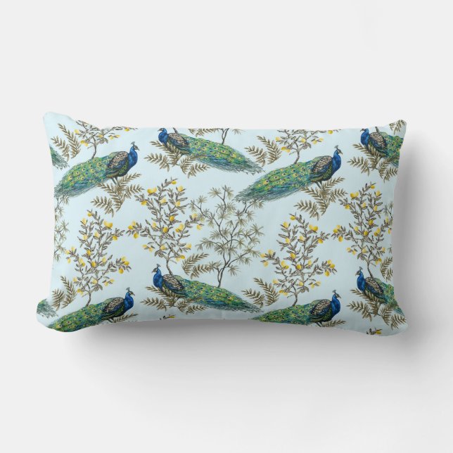  Peacock Pattern Lumbar Pillow Kussen (Voorkant)