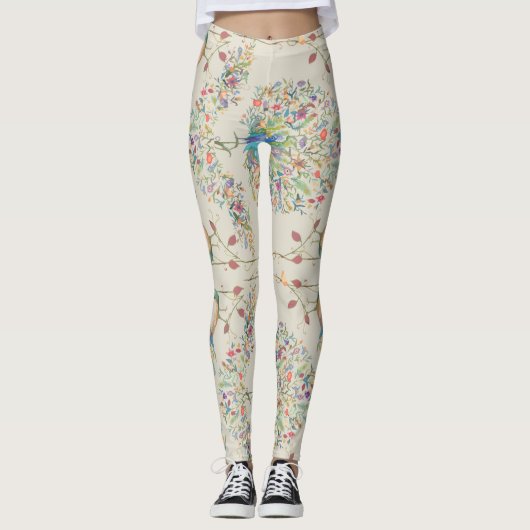 Peacock Pattern, prachtige tropische Floral Leggings (Voorkant)