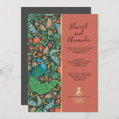 Peacock Pattern Terra Cotta Invitation Kaart (Voorkant / Achterkant)