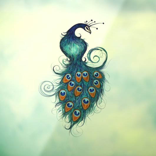 Peacock pauwen in blauwgroen en blauw raamsticker (Vel 3)