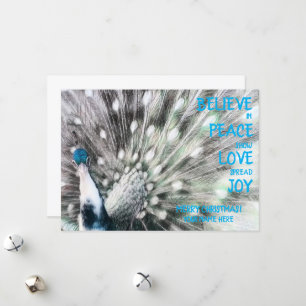 Peacock - PEACE, LOVE, JOY Flat Holiday Card Feestdagenkaart