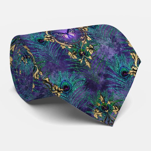 Peacock Peacock Butterflies Stropdas Necktie (Opgerold)
