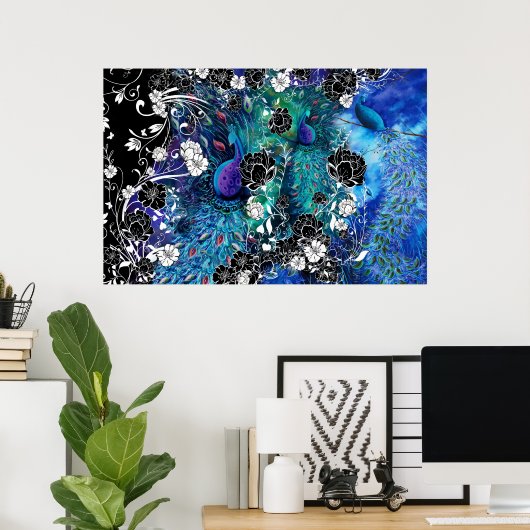 Peacock Peacock Feather Flower Garden Poster (Thuiskantoor)