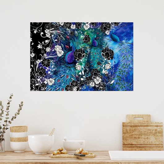 Peacock Peacock Feather Flower Garden Poster (Keuken)