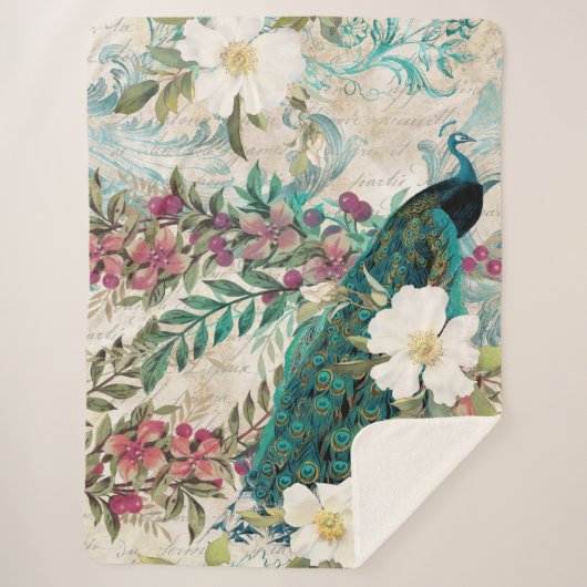 Peacock Peacocks Large Sherpa Blanket Deken (Voorkant)