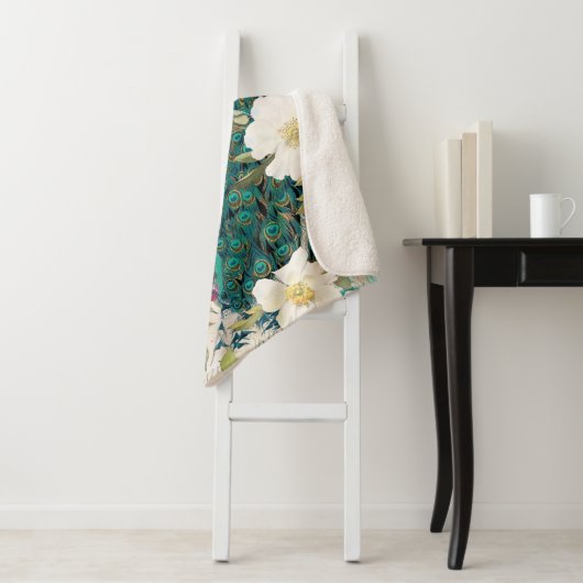 Peacock Peacocks Large Sherpa Blanket Deken (In situ)