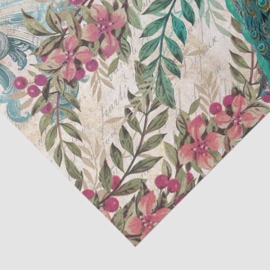 Peacock Peacocks ontkoppelen roze bloemen legant Tissuepapier (Detail)