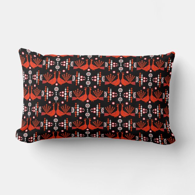 Peacock Peafowl Bird Folk Art Cushion Kussen (Voorkant)