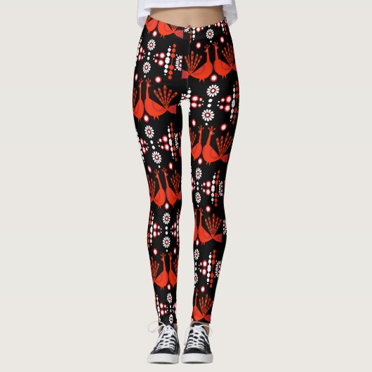 Peacock Peafowl Bird Folk Art Leggings (Voorkant)
