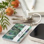 Peacock, Peafowl, Peacock Tail, Jouw naam Sleutelhanger (Voorkant Rechts)