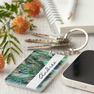 Peacock, Peafowl, Peacock Tail, Jouw naam Sleutelhanger