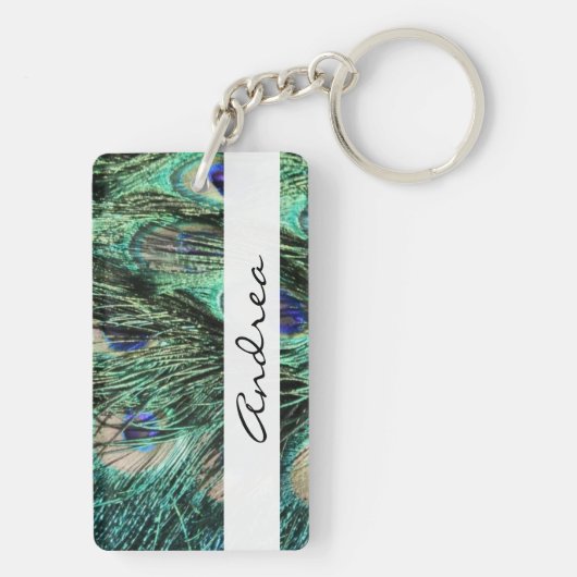 Peacock, Peafowl, Peacock Tail, Jouw naam Sleutelhanger (achterkant)