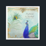 Peacock Peafowl Tail Feathers Faux Gold Leaf Swirl Servetten<br><div class="desc">Creëer om te mixen en matchen met de huwelijksuitnodiging collectie en bruiloft receptie feest decor set van papier borden, servetten en andere receptie, vrijgezellenfeest, paar douche of repetitie dinerfeest decoratie items, dit servet heeft luxe, oude Hollywood tijdperk essentie van elegantie. Handgeschilderd kunstwerk van Audrey Jeanne Roberts, is gemengd met barokke...</div>