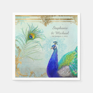 Peacock Peafowl Tail Feathers Faux Gold Leaf Swirl Servetten