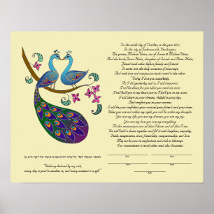 Peacock-Peahen in Love ketubah, kantha Poster