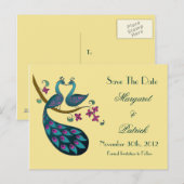 Peacock-Peahen Save the Date Briefkaart, stro Aankondigingskaart (Voorkant / Achterkant)