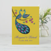 Peacock-Peahen sparen de Datum (mosterd) Save The Date (Staand voorkant)