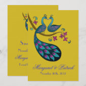 Peacock-Peahen sparen de Datum (mosterd) Save The Date (Voorkant / Achterkant)