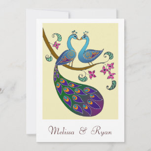 Peacock & Peahen Wedding-uitnodiging (kantha/ivoor Kaart