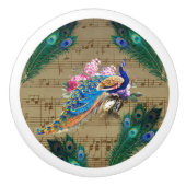 Peacock & Pecock Feathers W/Music Paper Keramische Knop (Voorkant)