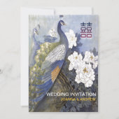  Peacock Peonies Double Xi Chinese bruiloft Kaart (Voorkant)