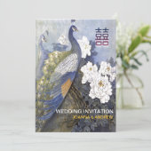Peacock Peonies Double Xi Chinese bruiloft Kaart (Staand voorkant)