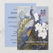 Peacock Peonies Double Xi Chinese bruiloft Kaart (Voorkant / Achterkant)