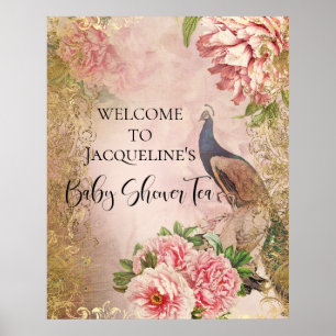 Peacock Peony Floral Blush Pink Gold Decoupage Tis Poster
