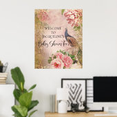 Peacock Peony Floral Blush Pink Gold Decoupage Tis Poster (Thuiskantoor)