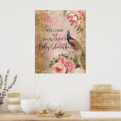 Peacock Peony Floral Blush Pink Gold Decoupage Tis Poster (Keuken)