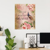 Peacock Peony Floral Blush Pink Gold Decoupage Tis Poster (Thuiskantoor)