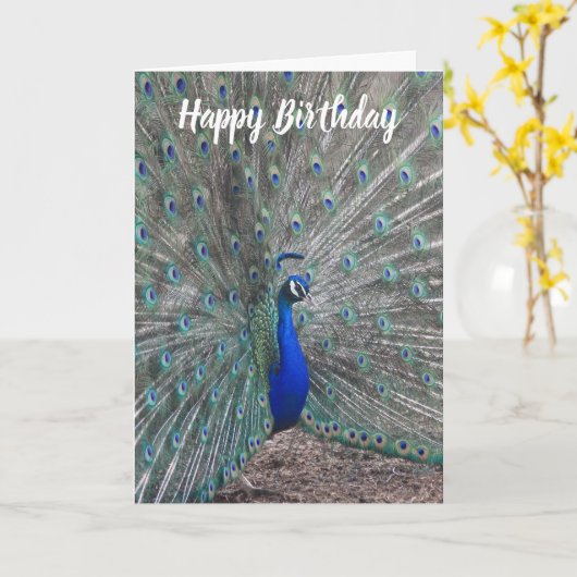 PEACOCK PHOTO HAPPY BIRTHDAY GREETING CARD  KAART (Gele Bloem)