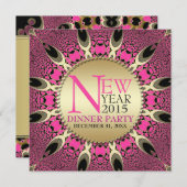 Peacock Pink Funky New Years Party Kaart (Voorkant / Achterkant)