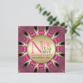Peacock Pink Funky New Years Party Kaart (Staand voorkant)