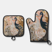  Peacock Pink Gold Glam Ovenwant & Pannenlap Set (Voorkant)