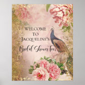 Peacock Pioen Bloemen Roze Goud Vrijgezellenfeest  Poster (Voorkant)