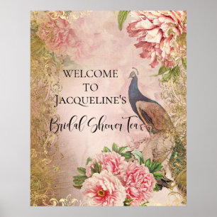 Peacock Pioen Bloemen Roze Goud Vrijgezellenfeest  Poster