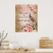 Peacock Pioen Bloemen Roze Goud Vrijgezellenfeest  Poster (Keuken)