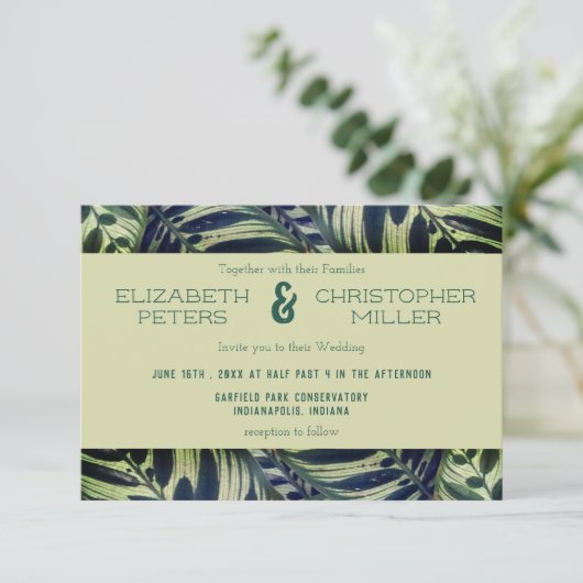 Peacock Plant Conservatory Wedding Invitation II Kaart (Staand voorkant)