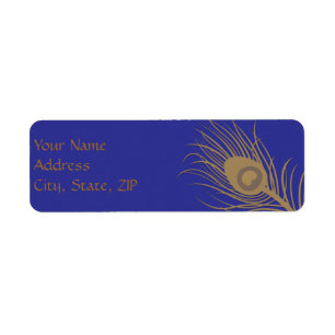 Peacock Pluim in Goud en Navy Blue Etiket