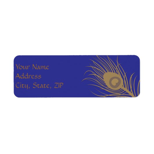 Peacock Pluim in Goud en Navy Blue Etiket (Voorkant)