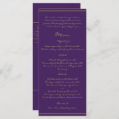 Peacock Pluim in Goud en Paarse Plum Menu (Voorkant / Achterkant)