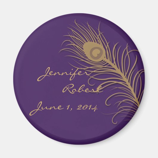 Peacock Pluim in Goud en Pruim Magneet (Voorkant)