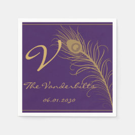 Peacock Pluim in Gouden en Paarse Pruim Servet