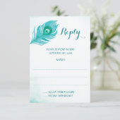 Peacock Pluim Monogram Bruiloft Antwoord Kaarten (Staand voorkant)