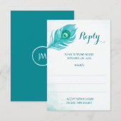 Peacock Pluim Monogram Bruiloft Antwoord Kaarten (Voorkant / Achterkant)