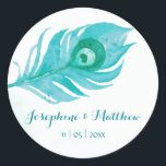 Peacock Pluim Waterverf Bruiloft Stickers<br><div class="desc">Deze trouwstickers zijn voorzien van een waterverf pauwenveer. U kunt deze stickers personaliseren met uw namen en trouwdatum. Klik op de knop "Aanpassen" voor meer opties als u de tekstgrootte moet wijzigen of extra tekst wilt toevoegen. Deze stickers zijn ideaal voor gebruik als stickers van de envelopverbinding of voor het...</div>