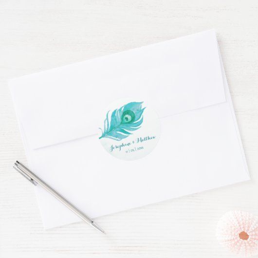 Peacock Pluim Waterverf Bruiloft Stickers (Envelop)