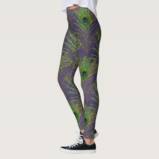 Peacock plumage glitter leggings (Links)